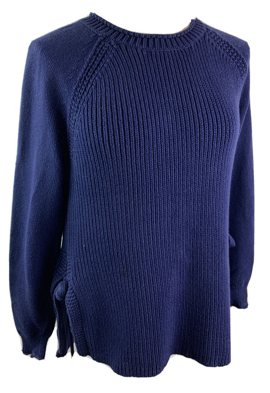 Small J. Crew Heavy Knit Sweater Womens Navy Blue Tie Sides Style#H6193